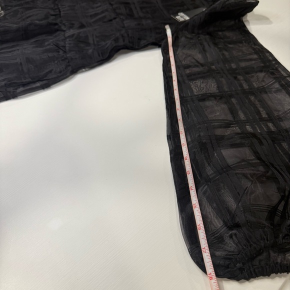 NWT COTTON BLEU SHEER FLOWY TIERED PLAID PRINT BLACK DRESS TOP CUFF SLEEVES SZ M - Picture 9 of 11